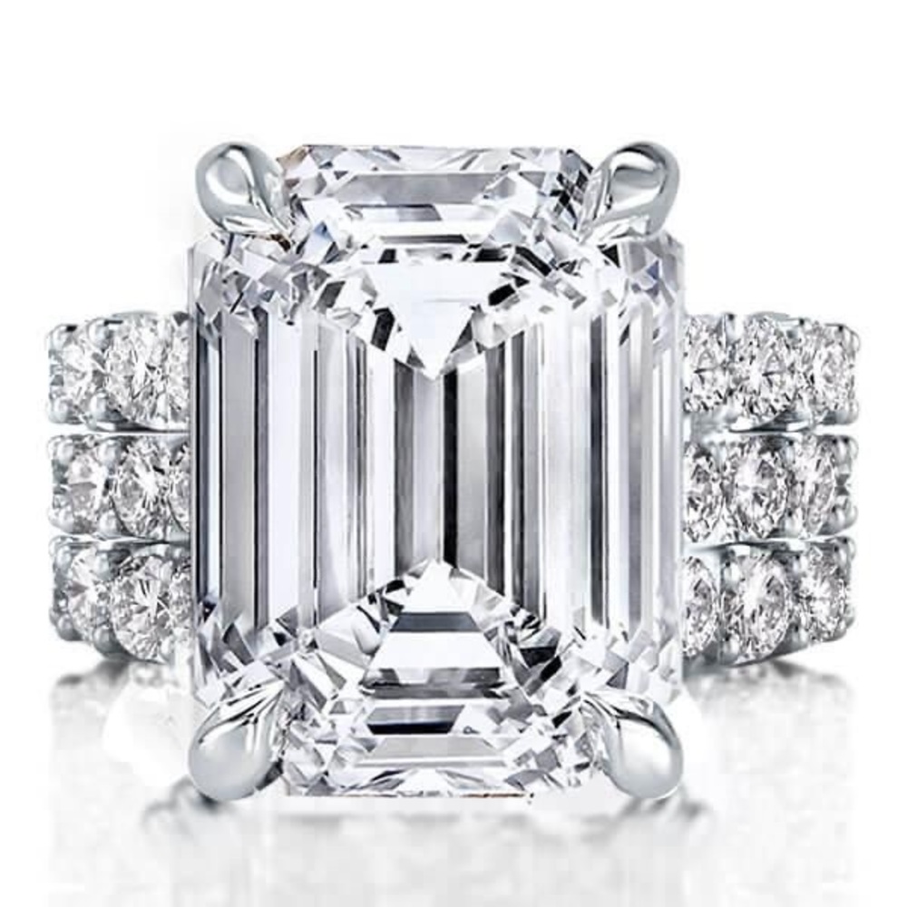 Italo Created White Sapphire Engagement Ring Set Emerald Cut 3pc Wedding Set